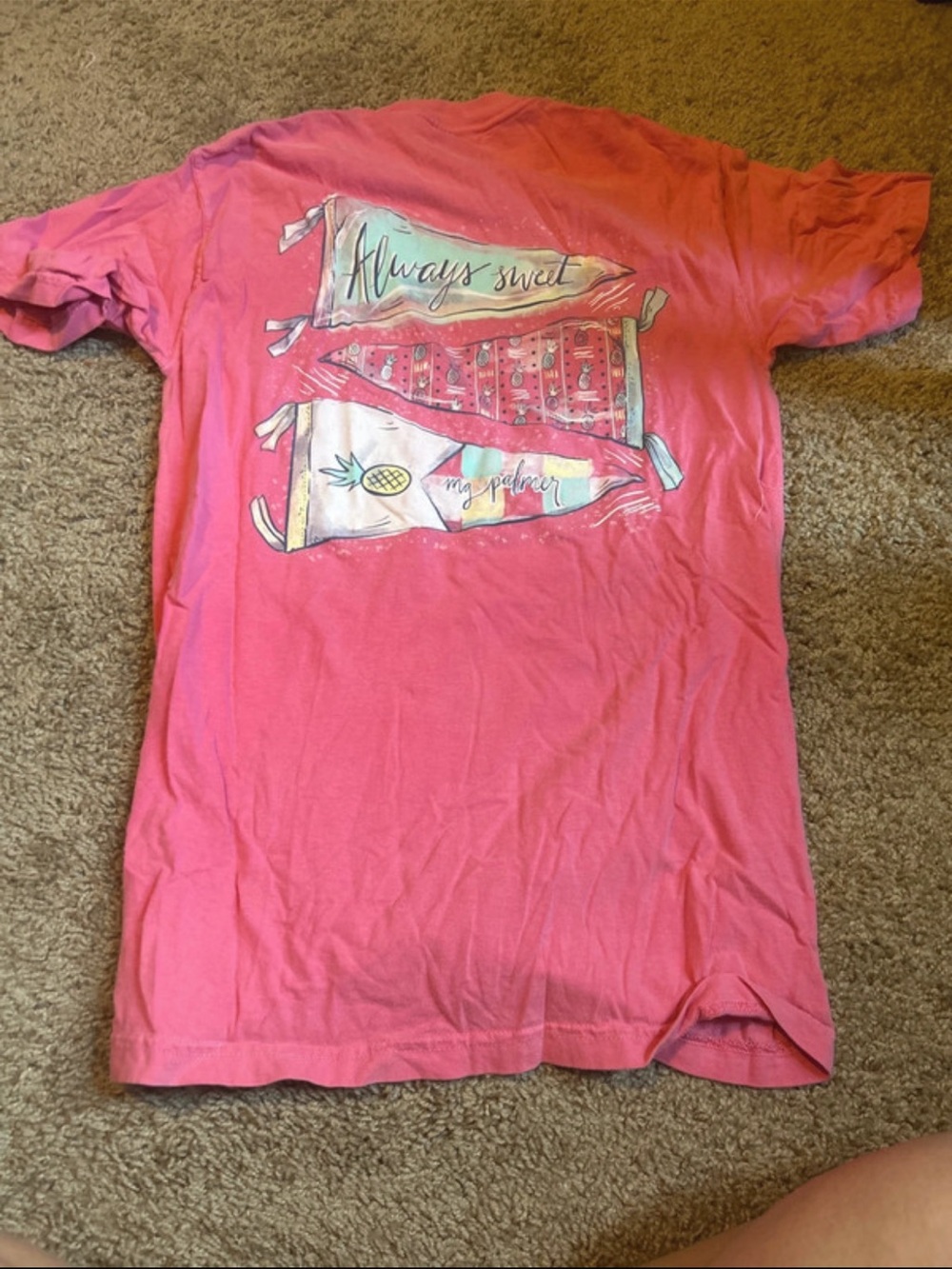 Comfort Colors Pink Short‑Sleeve Tee with 'Always Sweet' Pennant Graphic